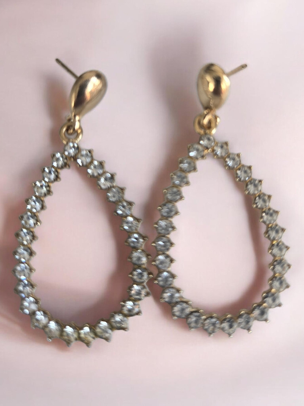 Gold Teardrop Crystal Hoop Earrings - Women Jewelry